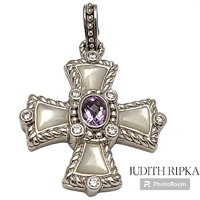 Judith Ripka Amethyst Diamonique Maltese Cross Pendant Chain Necklace  • $185