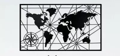 World Map Metal Wall Decor Metal Wall Art Decor 3D Metal Wall Decor For Home Off • £118.28