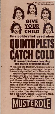 1940's  Dionne Quintuplets  Musterole Cold Medicine Magazine Print Ad  • $8.99