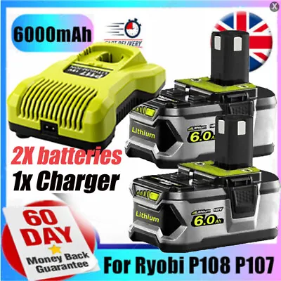 £47.99 • Buy 2X 6.0Ah Batteries For Ryobi One+ Plus P108 18Volt Lithium-ion RB18L50 + Charger