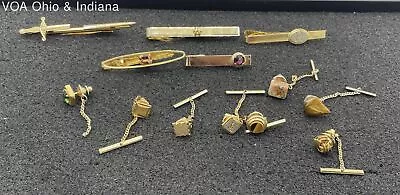 Lot Of 13 Men's Goldtone Tie Bar Clips & Tie Pin Tacks • $9.99