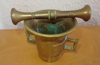 Vintage Small Brass Mortar W Handles And Pestle Needs Polishing • $15