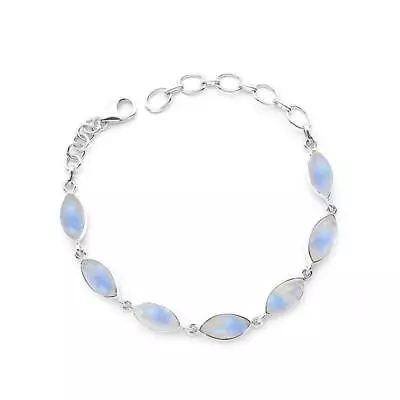 Women's Marquise Shaped Moonstone Sterling Silver Bracelet Adjustable Gemstone • $106