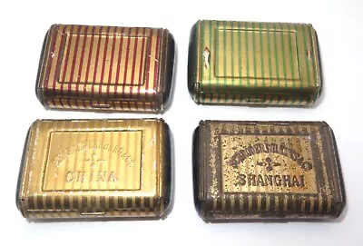 Vintage Lot 4 Brass Striped Shanghai China Advertising Match Safes Vesta Cases • $4.99