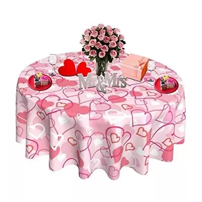 Round Tablecloth 60 Inch Hearts Love Tablecover 60'' Round Valentines Day • $26.19