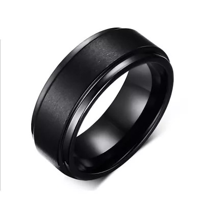 8mm Tungsten Ring Black Carbon Fiber Inlay Wedding Band Mens Jewelry Engagement • $13.74