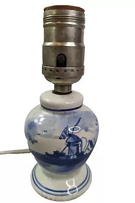 Miniature Small Delft Pottery Windmill Holland Table Lamp Nightlight 6.5” Vtg • $22.99