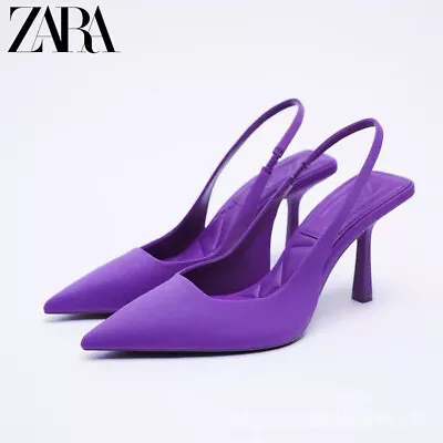 New ZARA Pointy Purple High Heel Shoes Slingback Fabric 36/ US 6 • $34.99