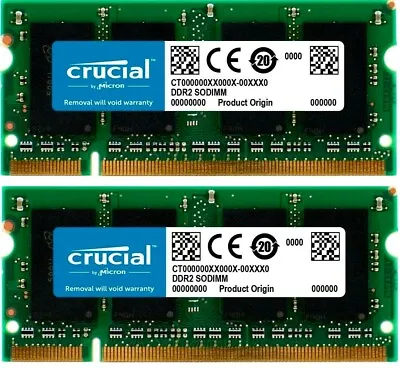 £15.99 • Buy Crucial 4GB 2X2GB  Memory Ram Laptop DDR2 PC2 5300S 667 MHz SODIMM 200 PIN