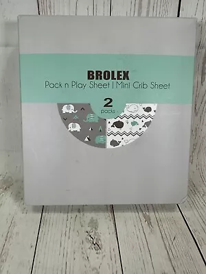 Brolex Pack And Play Mini Crib Sheets Stretchy Fitted 2pk Whales Elephants Gray • $16.87