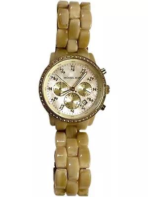 Michael Kors MK 5372 Womens Quartz Watch Brown Pearl Bracelet Chronograph Bling • $35