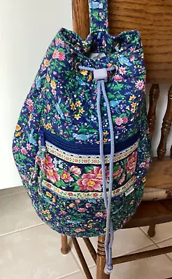 Vintage Vera Bradley Classic Sling Drawstring Backpack Bag Bluebird Pattern • $24.97