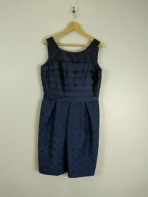 Damsel In A Dress Navy Sleeveless Dress Size 16 Lace Pattern Lined Occasional  • £6.99