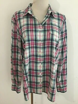 J.CREW Button-Front 'Boy' Shirt Blouse Ivory Pink Black Blue Plaid Women's Sz 10 • $19.99