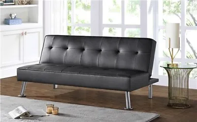 Futon Sofa Couch Modern Faux Leather Sofa Bed Convertible Sofas Sleeper Black • $169.99