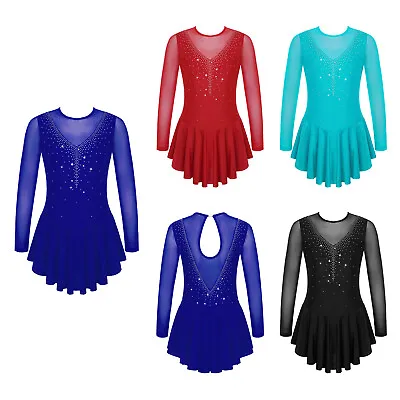 Kids Girls Glitter Figure Ice Skating Roller Skater Dress Ballet Dance Leotards • £5.99