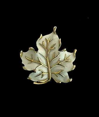 Vintage Signed Trifari White Enamel Gold Tone Maple Leaf Pin Brooch  • $18