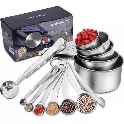 Measuring-Cups And Spoons Set 13 Pieces Premium-Stainless-Steel For Baking • £14.43