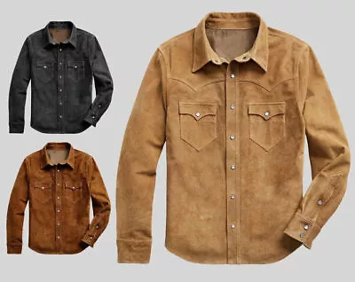 Men's 100% Real Suede Leather Trucker Jacket Premium Suede Shirt Western Wear • $124.90