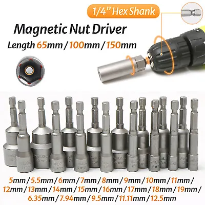 1/4  Hex Shank Magnetic Nut Driver 5-19mm Impact Power Drill Bit Socket Adaptors • $84.59