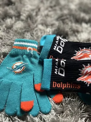 2 Pc Set Miami Dolphins Winter Knit Gloves AND Socks NEW Blue Orange White Bk • $9.99