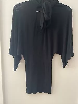 KOOKAI Black Wide Short Sleeve Knit Top With Neck Tie. Size 0 • $20