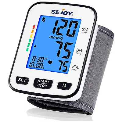 SEJOY Automatic Digital Wrist Blood Pressure Monitor Machine Large Backlit Cuff • £11.29