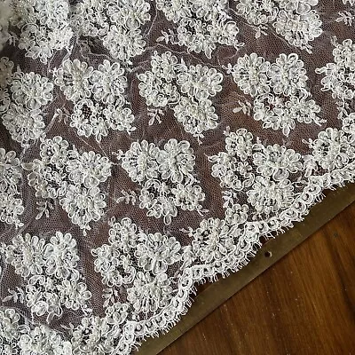 White Pearl-Beaded Corded Chantilly Lace - Remnant Piece @ 1.7 Metres X 80cm W • £52