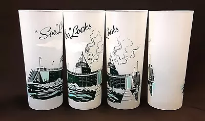 Vintage Soo Locks Michigan Souvenir Frosted Glasses Set Of FOUR (4) • $25.99