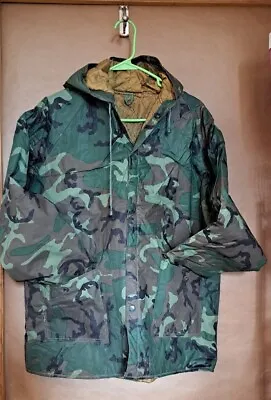 Weather-rite Camo Sportsmans Army/military Hooded Quilted Rain Jacket Parka Sm • $22