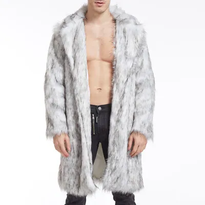 Men's Faux Fur Coat Mens Winter Warm Thicker Long Jacket Overcoat Parka Outwear • $18.93