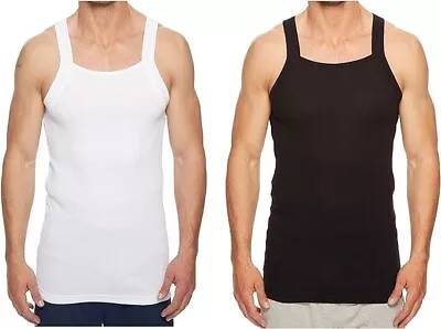 Men's Designer Cut Vest Thermal 100% Organic Cotton Ribbed Gym Tank Top Vests • £5.99