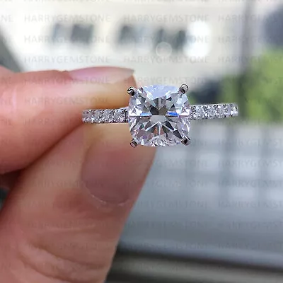 2 Ct Cushion Certified Moissanite Women's Engagement Ring 14k White Gold Plated • $129.63