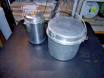 $30 • Buy Vintage Outdoor Aluminum Camp Cooking Set With Extra Coffee Pot