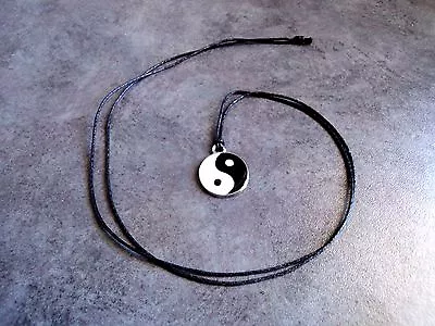 1x Yin Yang Enamel Necklace Pendant Metal Charm Hippie Black Cord • $6.99