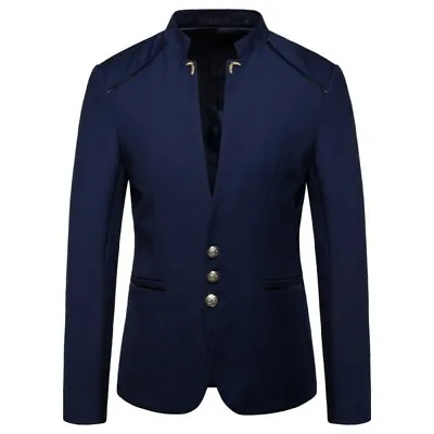 Men's Blazer Jacket Single Breasted Stand Collar Slim Fit Chinese Style Casual L • $69.14