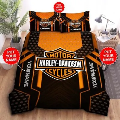 3D Printed Custome Name Harley-Davidson Quilt Bedding Sets With Motorcycles Logo • $89.99