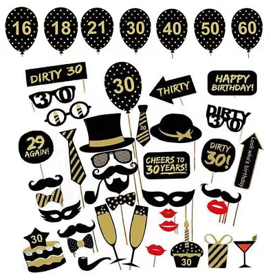 36pcs Birthday Party Photo Booth Props Party Decor Selfie 16/18/21/30/40/50/60th • £3.69