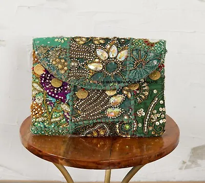 Vintage Patchwork Embroidered Clutch Bag Women's Cocktail Party Sequins Purse • $24.99