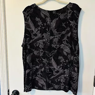 VTG Vikki Vi Slinky Stretch Tank Sleeveless Top Black With Purple Floral Sz 3X • $16.95