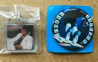 Michael Jackson Thriller Keychain (1983) & Pin-Back Button W/ Backer Card (1984) • $11.49