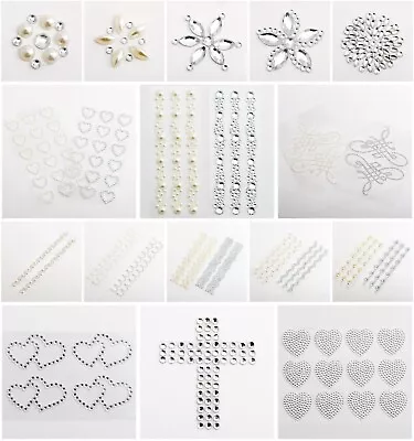 £2.50 • Buy Pearl & Diamante Gem Stickers Self Adhesive - Rhinestone Stick On Embellishments