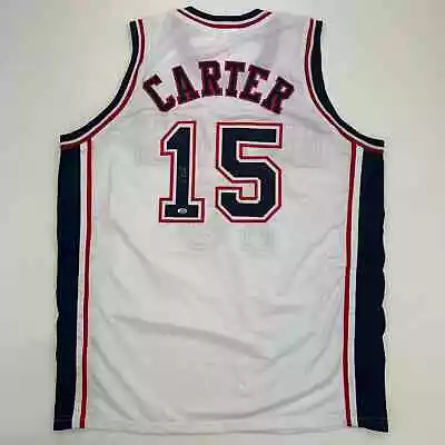 Autographed/Signed Vince Carter New Jersey NJ White Jersey Mounted Memories COA • $199.99