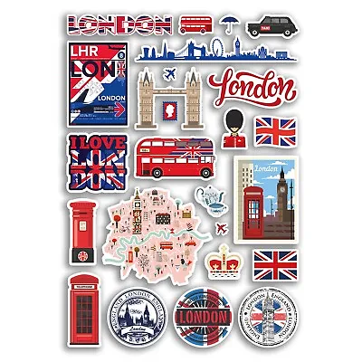 A4 Sticker Sheet London Vinyl Stickers - England UK Landmarks City Travel #79558 • £4.99