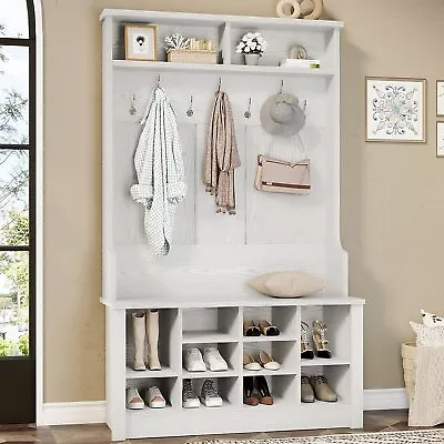 Hall Tree With Storage Bench 3-in-1 Entryway Bench With Coat Rack Shoe Storage • $169.99