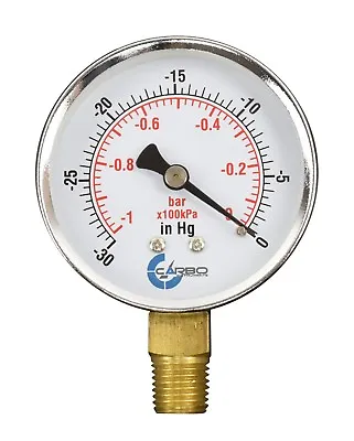 2-1/2  Vacuum Gauge - Chrome Plated Steel Case 1/4 NPT Lower Mnt. -30 InHg/0 • $9.45