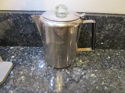 Vintage Coffee Percolator 9 Cup Stainless Steel Stove Top Wood Handle Campfire • $17.99