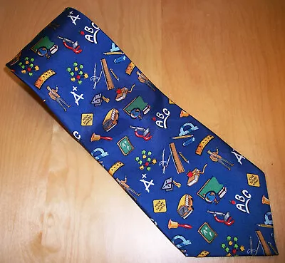 School Teacher's Blue Cartoon Silk Neck Tie 57  Long X 3.9  Wide (D820) • $10