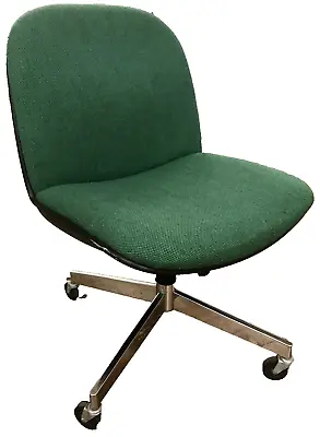 VTG 1985 HON Green Swivel Chrome Base FULL BACK 4 Wheel RETRO Office Chair • $149.96