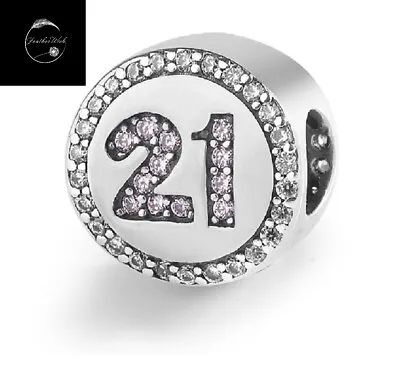 Genuine Sterling Silver 925 21st Birthday Bead Charm With Pink Cubic Zirconia • £21.99